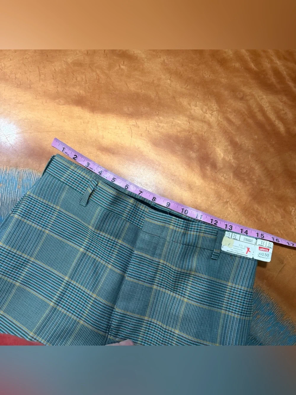 Vintage 1970s Levi’s STA-PREST Deadstock Plaid Pants 31x31 Blue Green Tan
